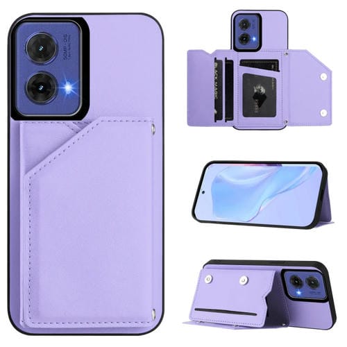 Funda para Teléfono Motorola S50 Neo Skin Feel con 4 Ranuras para Tarjetas y Correa (Morado)