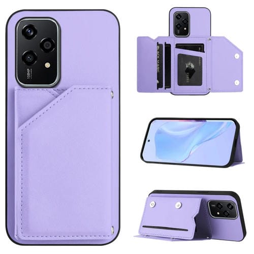 Funda para Honor 200 Lite 5G con 4 Ranuras para Tarjetas y Correa para Muñeca (Morado)