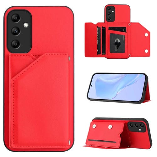 Funda para Teléfono Samsung Galaxy A14 5G con 4 Ranuras para Tarjetas y Correa para Muñeca (Rojo)
