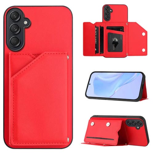 Funda para Teléfono Samsung Galaxy M55/C55 5G con 4 Ranuras para Tarjetas y Correa para Muñeca (Rojo)