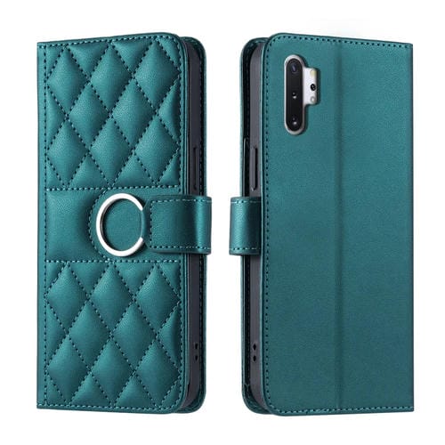 Funda de Cuero Samsung Galaxy Note10+ Forma de Rombo Hebilla Anillo (Verde)