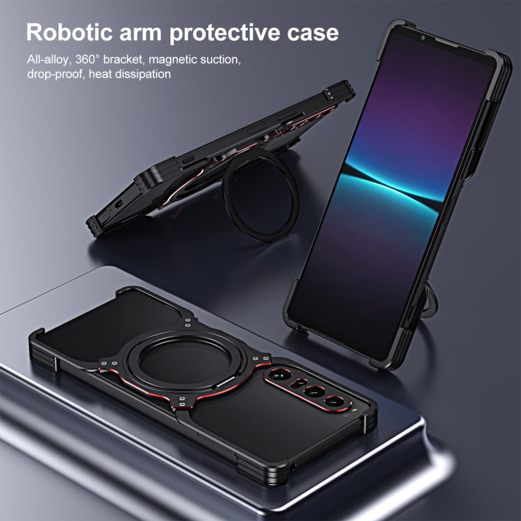 Funda metálica con soporte MagSafe sin bordes y brazo mecánico para Sony Xperia 1 VII (negro y plateado)