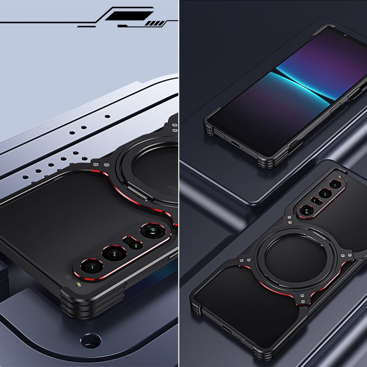Funda metálica con soporte MagSafe sin bordes y brazo mecánico para Sony Xperia 1 VI (negro y morado)