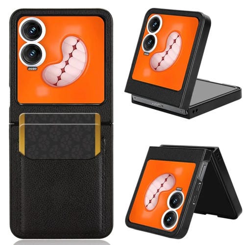 Funda para Teléfono Infinix Zero Flip con Ranuras para Tarjetas y Textura Litchi (Negra)