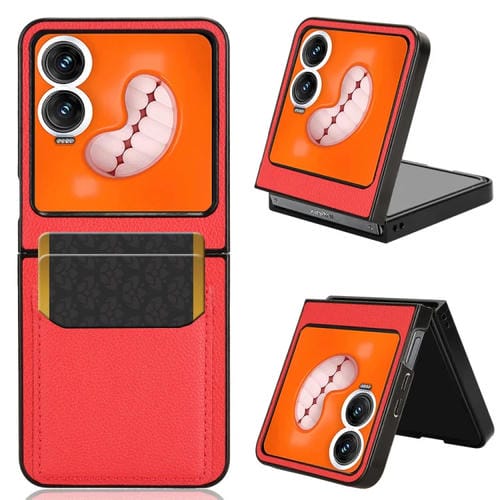 Funda para Teléfono Infinix Zero Flip con Ranuras para Tarjetas y Textura Litchi (Roja)