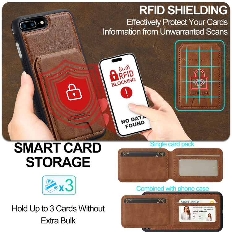 Estuche para Teléfono Lc.Imeeke Serie L3 Funda Rfid Desmontable Magsafe iPhone 8 Plus/7 Plus (Marrón)