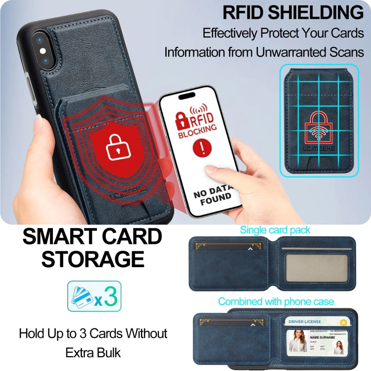 Estuche para Teléfono Lc.Imeeke Serie L3 para iPhone Xs/X con Funda para Tarjeta Rfid Desmontable Magsafe (Azul)