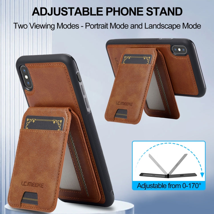 Estuche para Teléfono Lc.Imeeke Serie L3 con Funda para Tarjeta Rfid Desmontable Magsafe para iPhone Xs Max (Marrón)