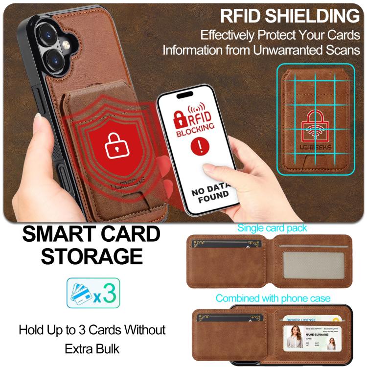 Funda para iPhone 17 LC.IMEEKE L3 con tarjetero RFID desmontable y Magsafe (marrón)