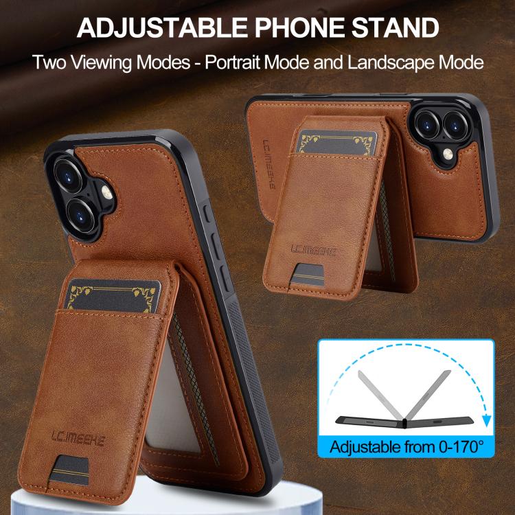 Funda para iPhone 17 LC.IMEEKE L3 con tarjetero RFID desmontable y Magsafe (marrón)