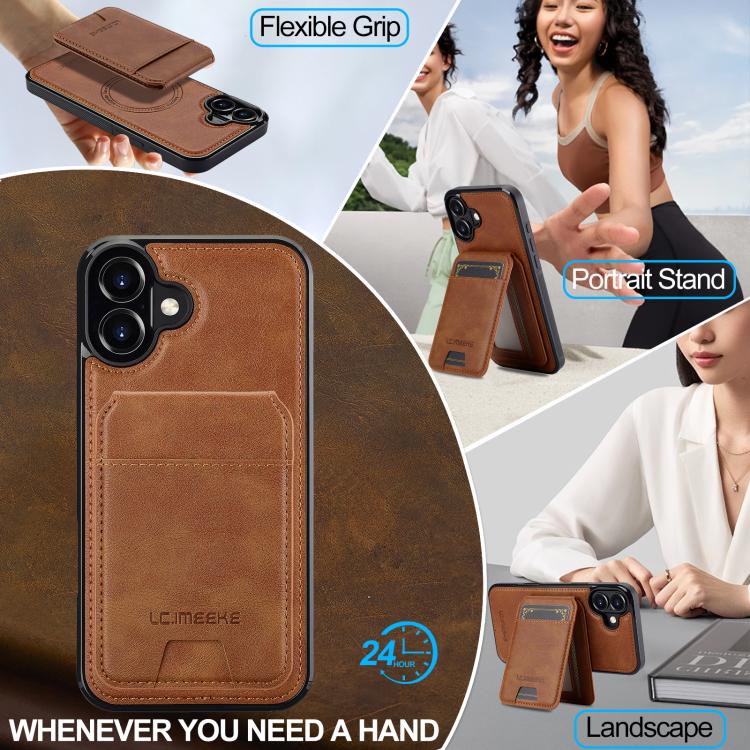 Funda para iPhone 17 LC.IMEEKE L3 con tarjetero RFID desmontable y Magsafe (marrón)