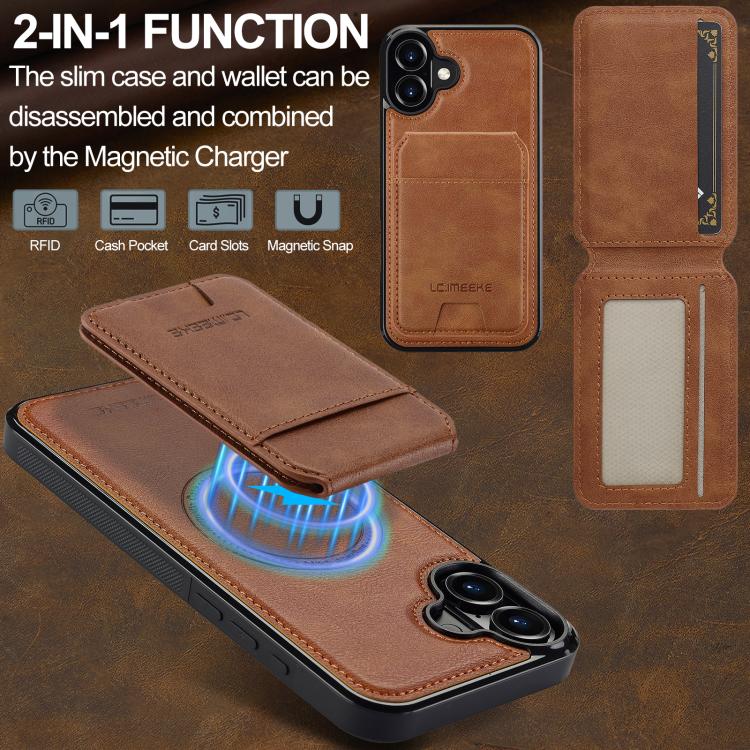 Funda para iPhone 17 LC.IMEEKE L3 con tarjetero RFID desmontable y Magsafe (marrón)