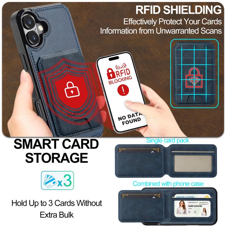 Funda para iPhone 17 LC.IMEEKE L3 con tarjetero RFID desmontable y Magsafe (azul)