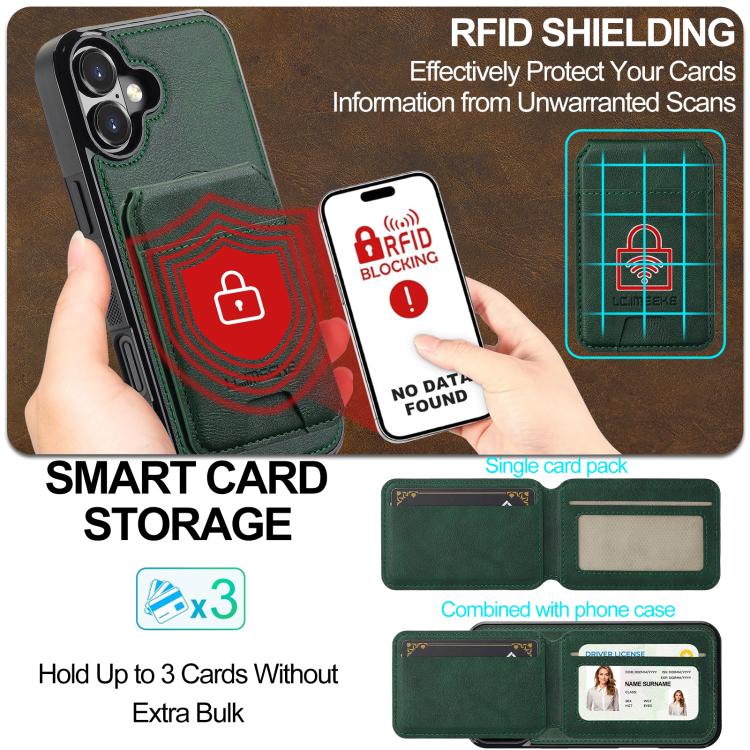 Funda para iPhone 17 LC.IMEEKE L3 con tarjetero RFID desmontable y Magsafe (verde)
