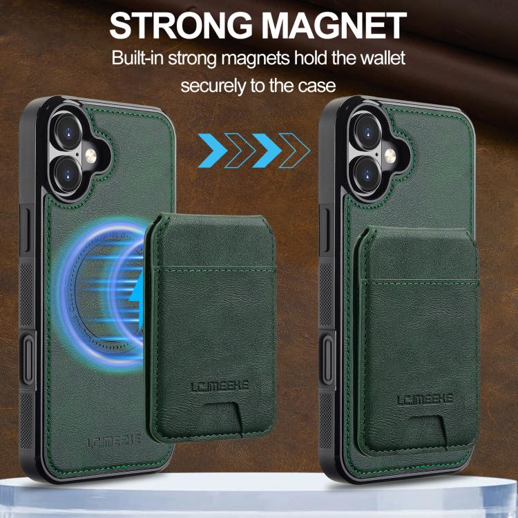Funda para iPhone 17 LC.IMEEKE L3 con tarjetero RFID desmontable y Magsafe (verde)