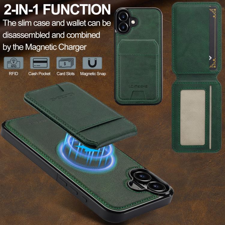 Funda para iPhone 17 LC.IMEEKE L3 con tarjetero RFID desmontable y Magsafe (verde)