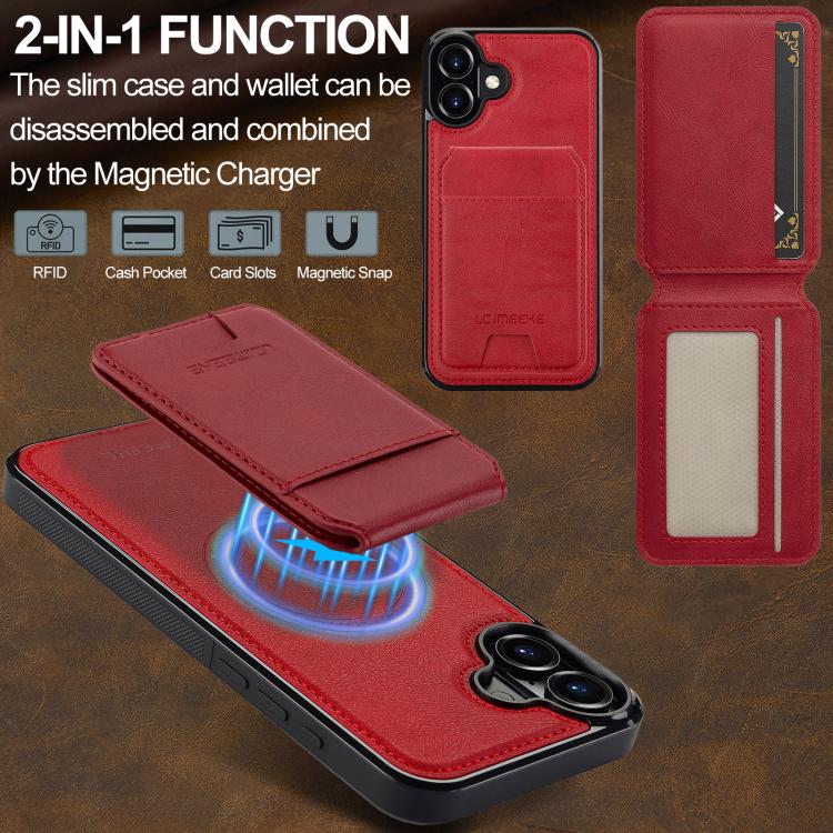 Funda para iPhone 17 LC.IMEEKE L3 con tarjetero RFID desmontable y Magsafe (roja)