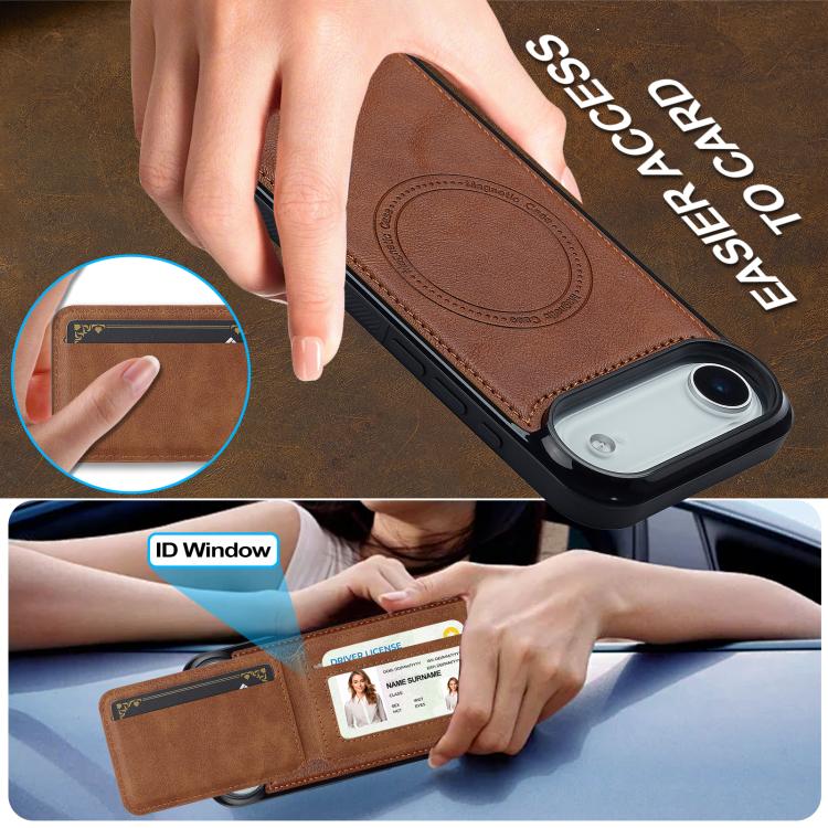 Funda para iPhone 17 Air LC.IMEEKE L3 Series con tarjetero RFID desmontable y Magsafe (marrón)