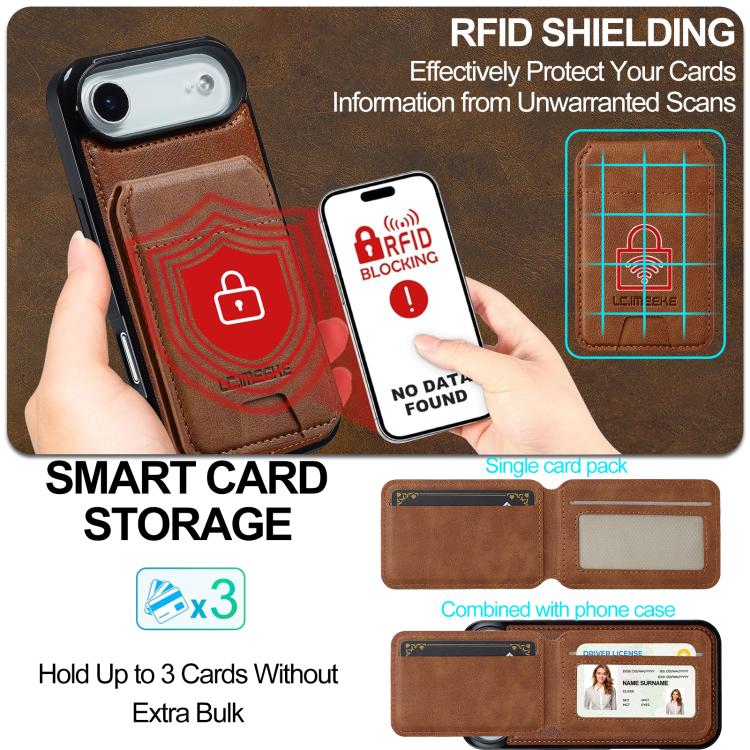 Funda para iPhone 17 Air LC.IMEEKE L3 Series con tarjetero RFID desmontable y Magsafe (marrón)