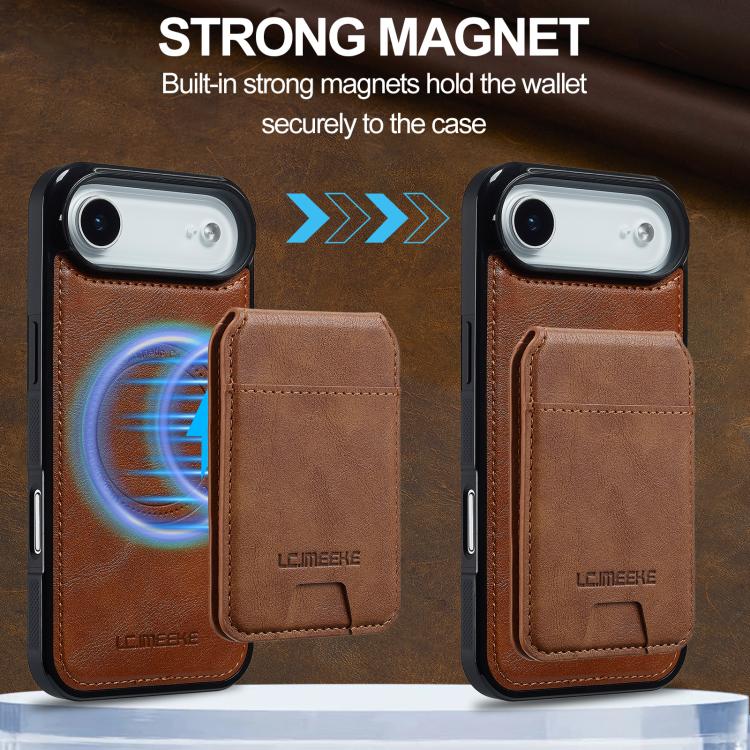 Funda para iPhone 17 Air LC.IMEEKE L3 Series con tarjetero RFID desmontable y Magsafe (marrón)