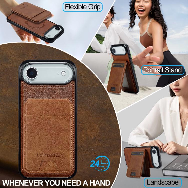 Funda para iPhone 17 Air LC.IMEEKE L3 Series con tarjetero RFID desmontable y Magsafe (marrón)