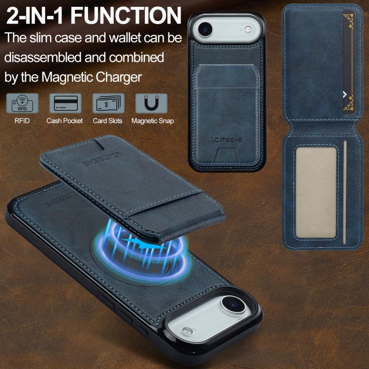 Funda para iPhone 17 Air LC.IMEEKE L3 con tarjetero RFID desmontable y Magsafe (azul)