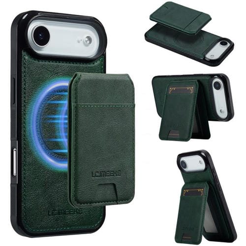 Funda para iPhone 17 Air LC.IMEEKE L3 Series con tarjetero RFID desmontable y Magsafe (verde)