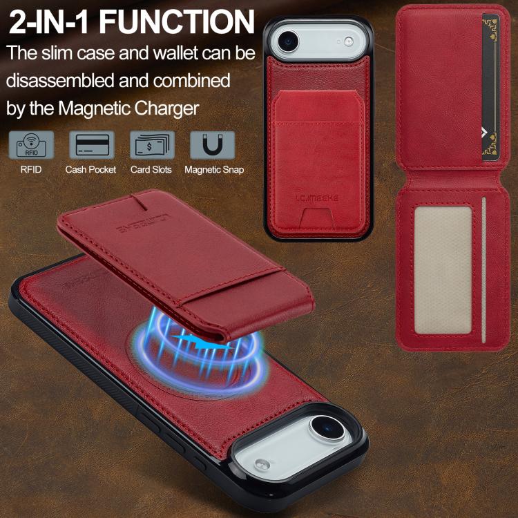 Funda para iPhone 17 Air LC.IMEEKE L3 con tarjetero RFID desmontable y Magsafe (roja)