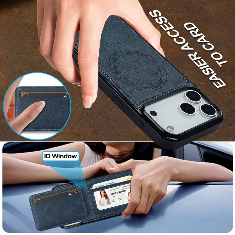 For iPhone 17 Pro LC.IMEEKE L3 Series Detachable RFID Card Bag Magsafe Phone Case(Blue)
