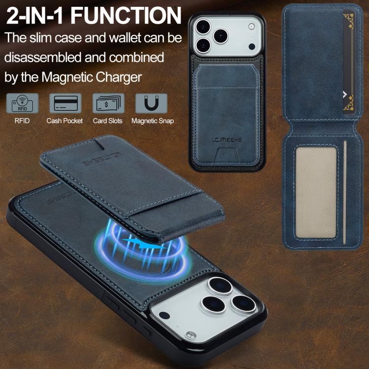 For iPhone 17 Pro LC.IMEEKE L3 Series Detachable RFID Card Bag Magsafe Phone Case(Blue)