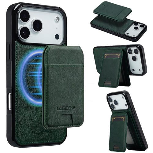 Funda para iPhone 17 Pro LC.IMEEKE L3 Series con tarjetero RFID desmontable y Magsafe (verde)