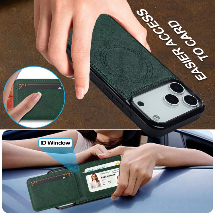 Funda para iPhone 17 Pro LC.IMEEKE L3 Series con tarjetero RFID desmontable y Magsafe (verde)