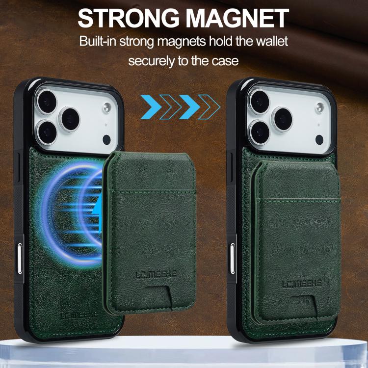 Funda para iPhone 17 Pro LC.IMEEKE L3 Series con tarjetero RFID desmontable y Magsafe (verde)