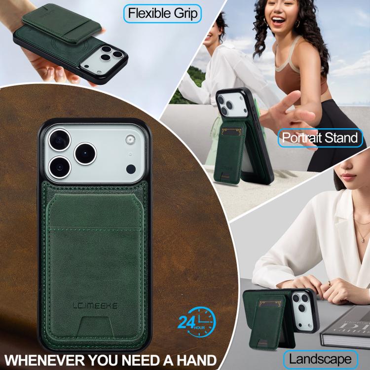 Funda para iPhone 17 Pro LC.IMEEKE L3 Series con tarjetero RFID desmontable y Magsafe (verde)