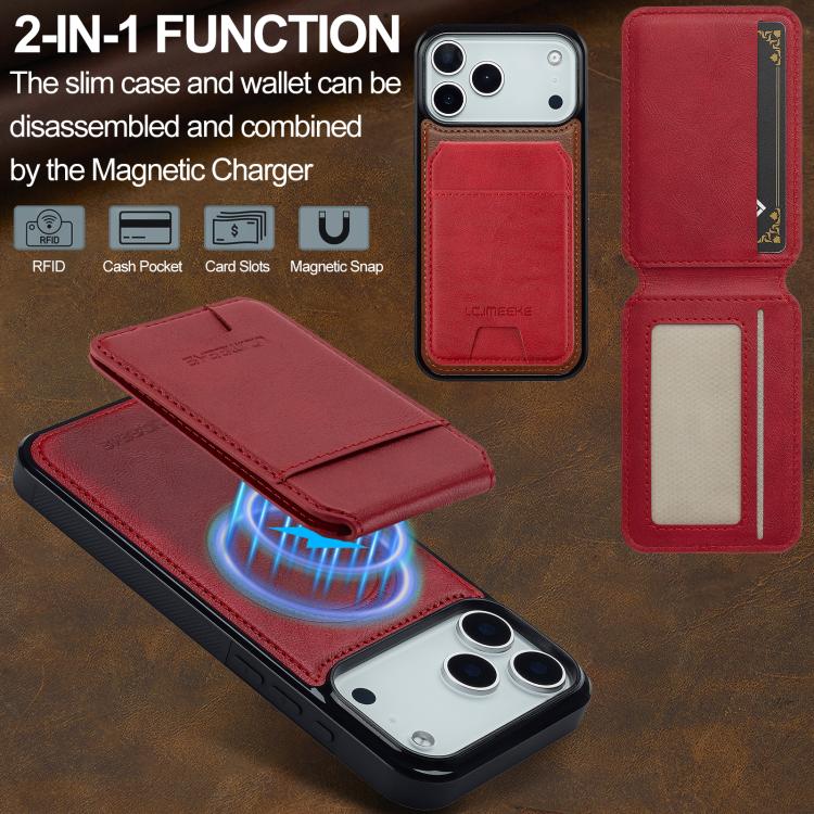 Funda para iPhone 17 Pro LC.IMEEKE L3 con tarjetero RFID desmontable y Magsafe (roja)