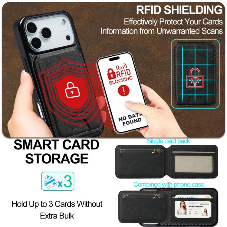 Funda para iPhone 17 Pro Max LC.IMEEKE L3 Series con tarjetero RFID desmontable y Magsafe (negra)