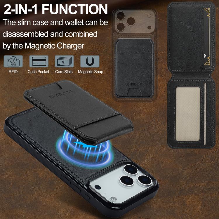 Funda para iPhone 17 Pro Max LC.IMEEKE L3 Series con tarjetero RFID desmontable y Magsafe (negra)