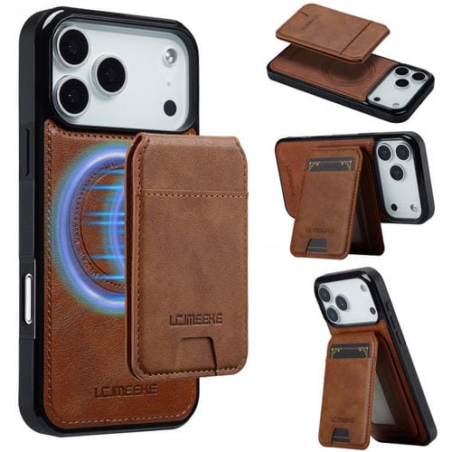 Funda para iPhone 17 Pro Max LC.IMEEKE L3 Series con tarjetero RFID desmontable y Magsafe (marrón)