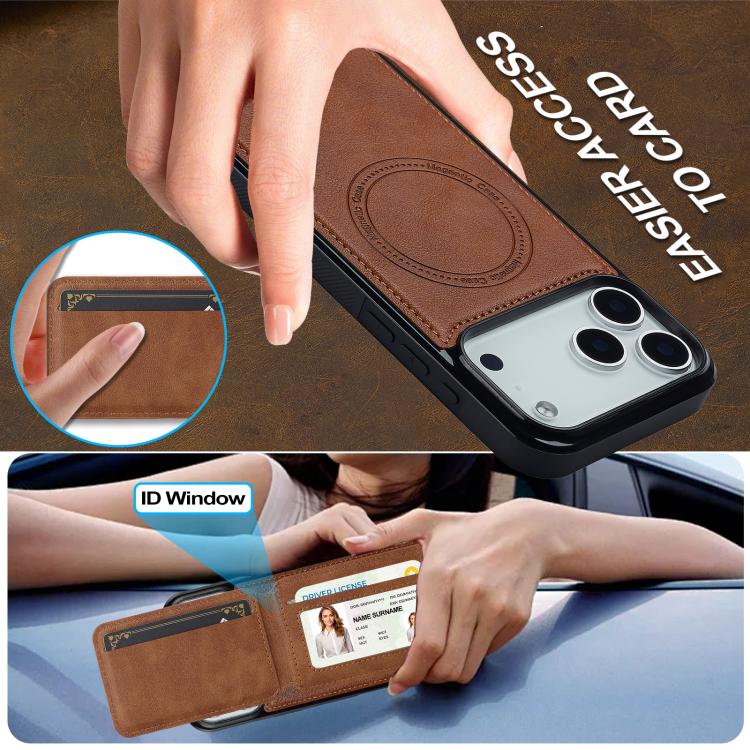 Funda para iPhone 17 Pro Max LC.IMEEKE L3 Series con tarjetero RFID desmontable y Magsafe (marrón)