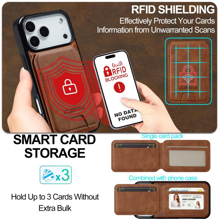 Funda para iPhone 17 Pro Max LC.IMEEKE L3 Series con tarjetero RFID desmontable y Magsafe (marrón)
