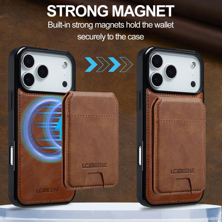 Funda para iPhone 17 Pro Max LC.IMEEKE L3 Series con tarjetero RFID desmontable y Magsafe (marrón)