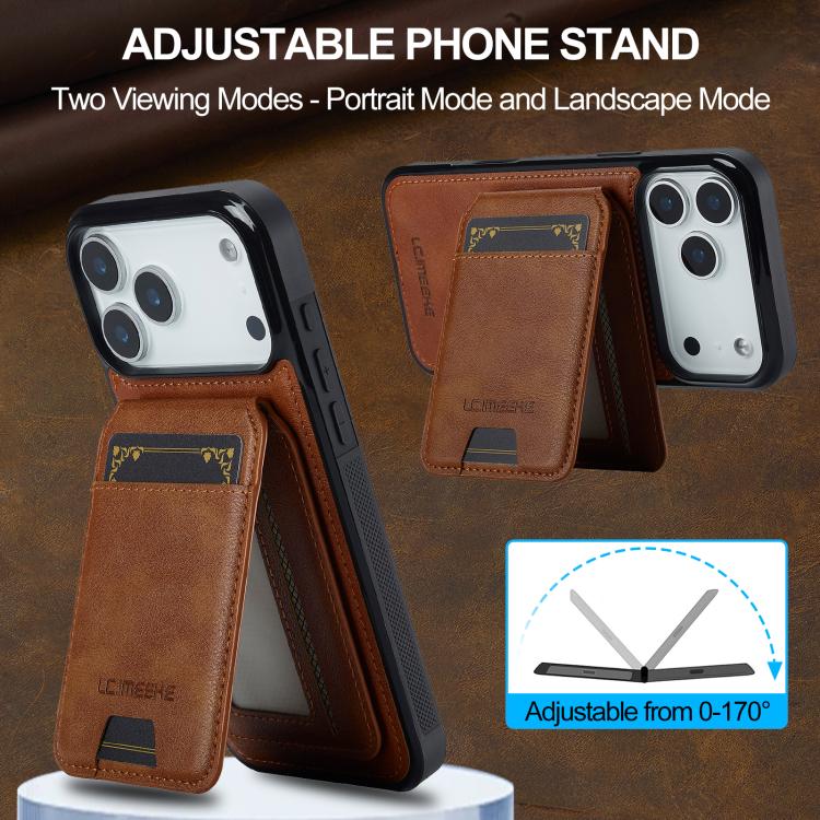 Funda para iPhone 17 Pro Max LC.IMEEKE L3 Series con tarjetero RFID desmontable y Magsafe (marrón)