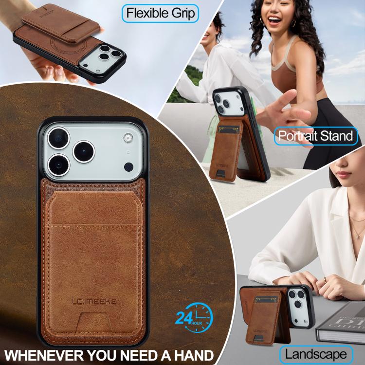 Funda para iPhone 17 Pro Max LC.IMEEKE L3 Series con tarjetero RFID desmontable y Magsafe (marrón)
