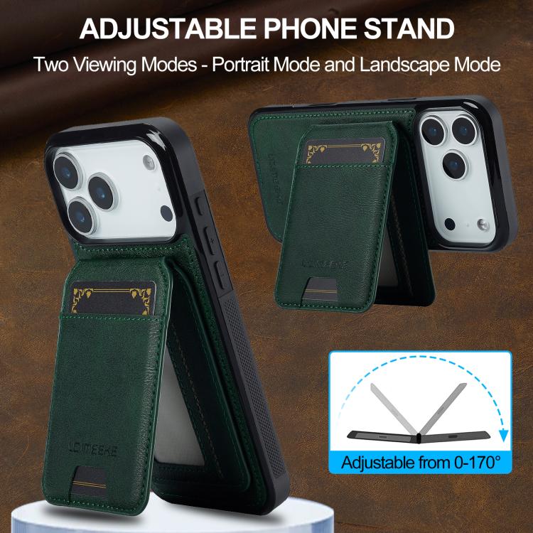 Funda para iPhone 17 Pro Max LC.IMEEKE L3 Series con tarjetero RFID desmontable y Magsafe (verde)