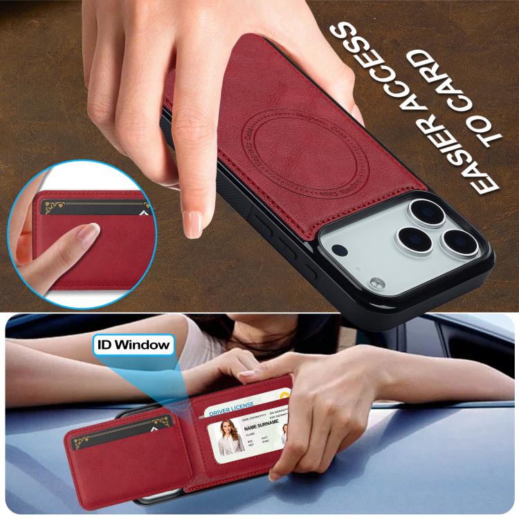 Funda para iPhone 17 Pro Max LC.IMEEKE L3 Series con tarjetero RFID desmontable y Magsafe (roja)
