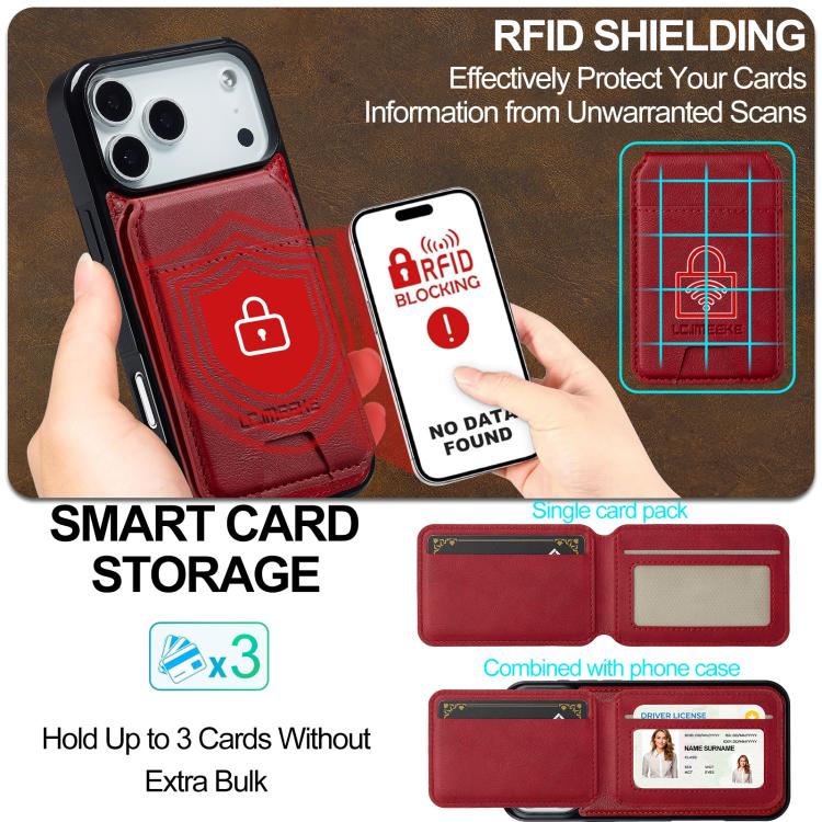 Funda para iPhone 17 Pro Max LC.IMEEKE L3 Series con tarjetero RFID desmontable y Magsafe (roja)