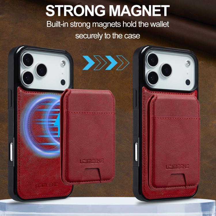 Funda para iPhone 17 Pro Max LC.IMEEKE L3 Series con tarjetero RFID desmontable y Magsafe (roja)