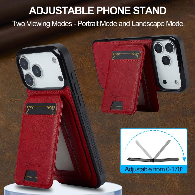 Funda para iPhone 17 Pro Max LC.IMEEKE L3 Series con tarjetero RFID desmontable y Magsafe (roja)
