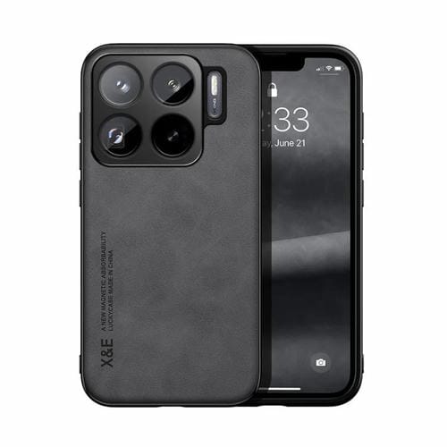 Funda de cuero magnética con textura de piel para Xiaomi 15S Pro (gris oscuro)