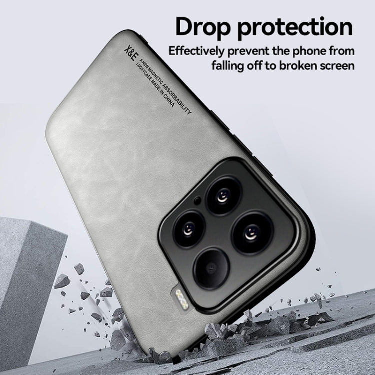 Funda de cuero magnética con textura de piel para Xiaomi Poco M7 Pro 5G (gris oscuro)